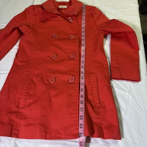 Girls 7/8 Crazy 8 Red Double Breasted Rain Coat Missing Tie belt pockets - Picture 5 of 6